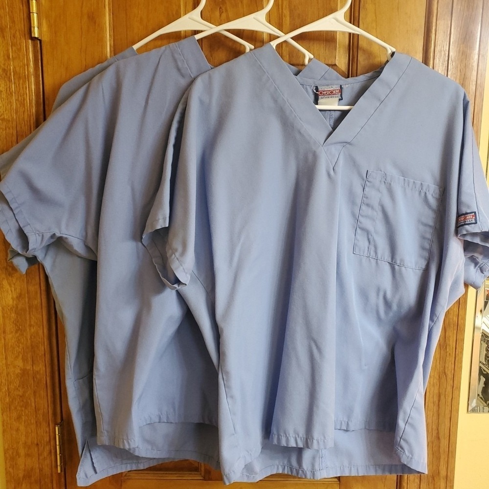 Cherokee XL Scrub Tops Women Blue V-Neck Workwear Medical Nurse Uniform Lot of 3